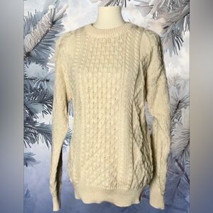 Inis Crafts Wool Made in Ireland Cable Knit Fisherman Sweater Medium